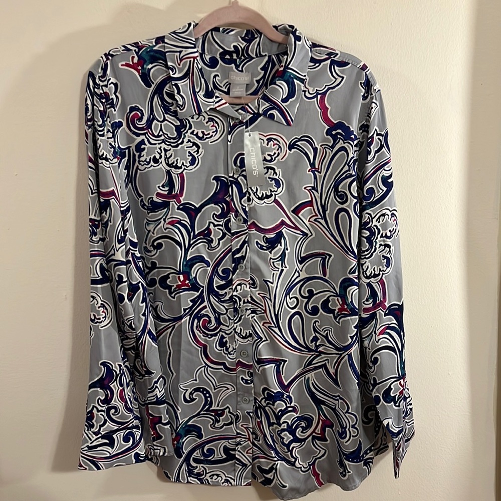 Chico’s sandwash satin painted dream shirt NWT